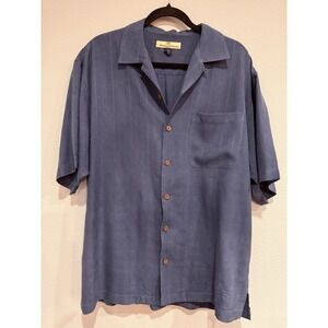 Tommy Bahama Shirt Mens M Blue Silk Jacquard Plaid Print Hawaiian Vacation